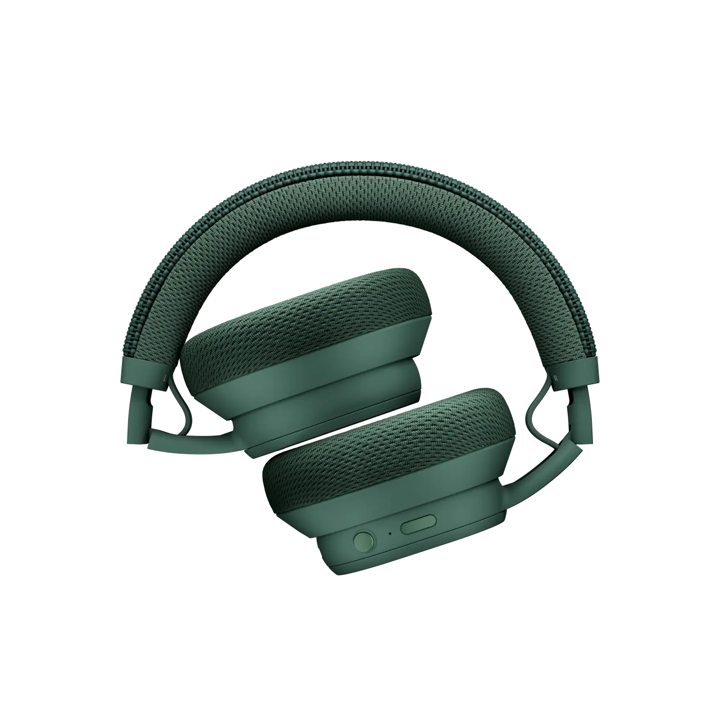 Forest Green Fairbuds XL headphones folded inward
